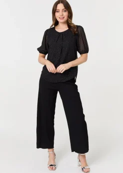 Izabel London Black Polka Dot Print Semi Sheer Blouse