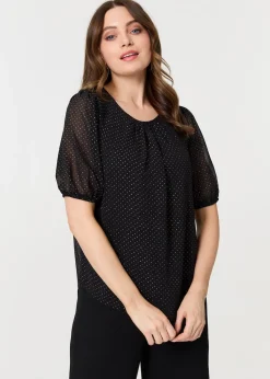 Izabel London Black Polka Dot Print Semi Sheer Blouse