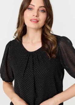 Izabel London Black Polka Dot Print Semi Sheer Blouse