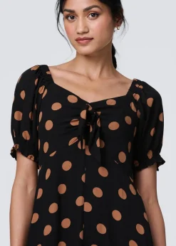 Izabel London Black Polka Dot Puff Sleeve Midi Dress