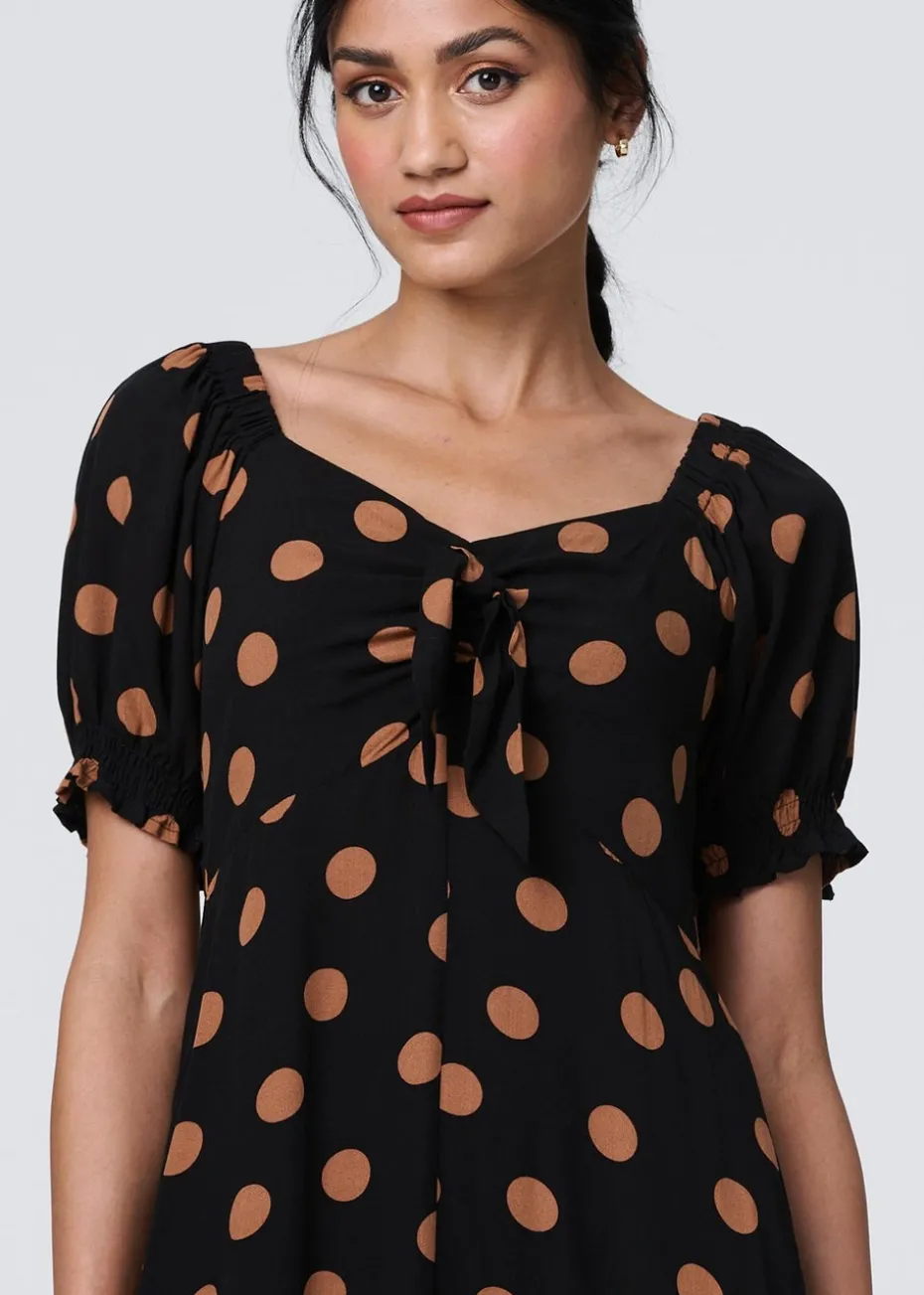 Izabel London Black Polka Dot Puff Sleeve Midi Dress