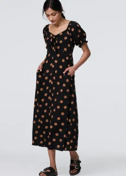 Izabel London Black Polka Dot Puff Sleeve Midi Dress