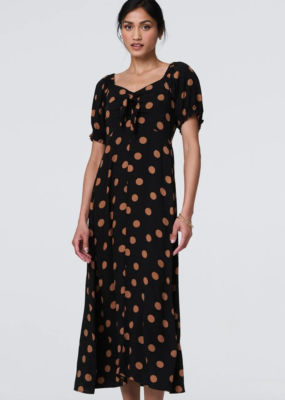 Izabel London Black Polka Dot Puff Sleeve Midi Dress