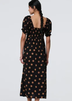 Izabel London Black Polka Dot Puff Sleeve Midi Dress