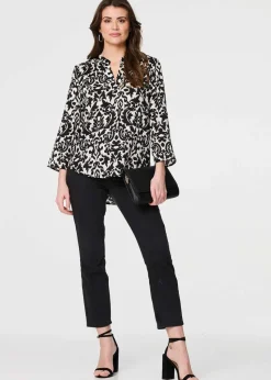 Izabel London Black Printed Curve Hem Blouse