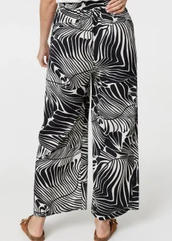 Izabel London Black Printed High Waisted Wide Leg Trousers