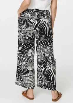 Izabel London Black Printed High Waisted Wide Leg Trousers