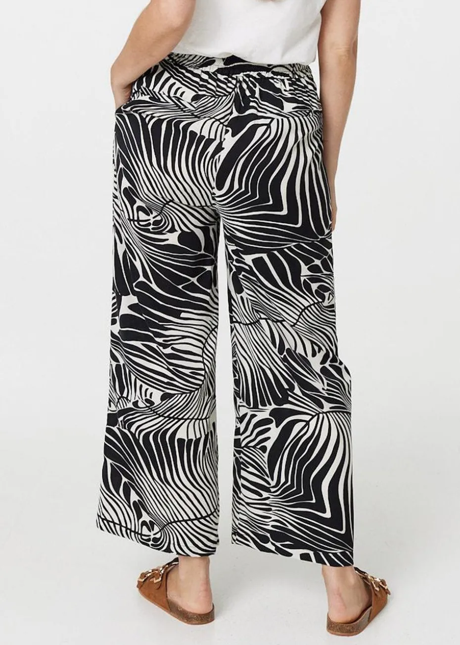 Izabel London Black Printed High Waisted Wide Leg Trousers