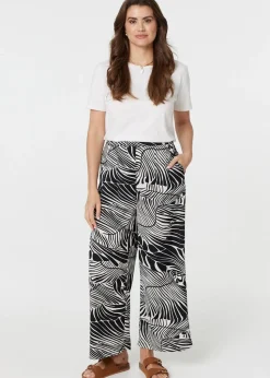Izabel London Black Printed High Waisted Wide Leg Trousers