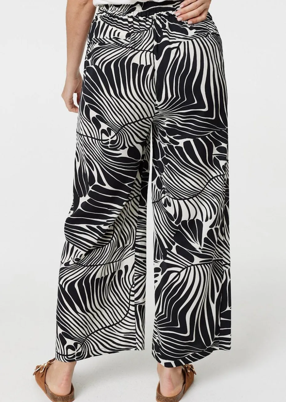 Izabel London Black Printed High Waisted Wide Leg Trousers