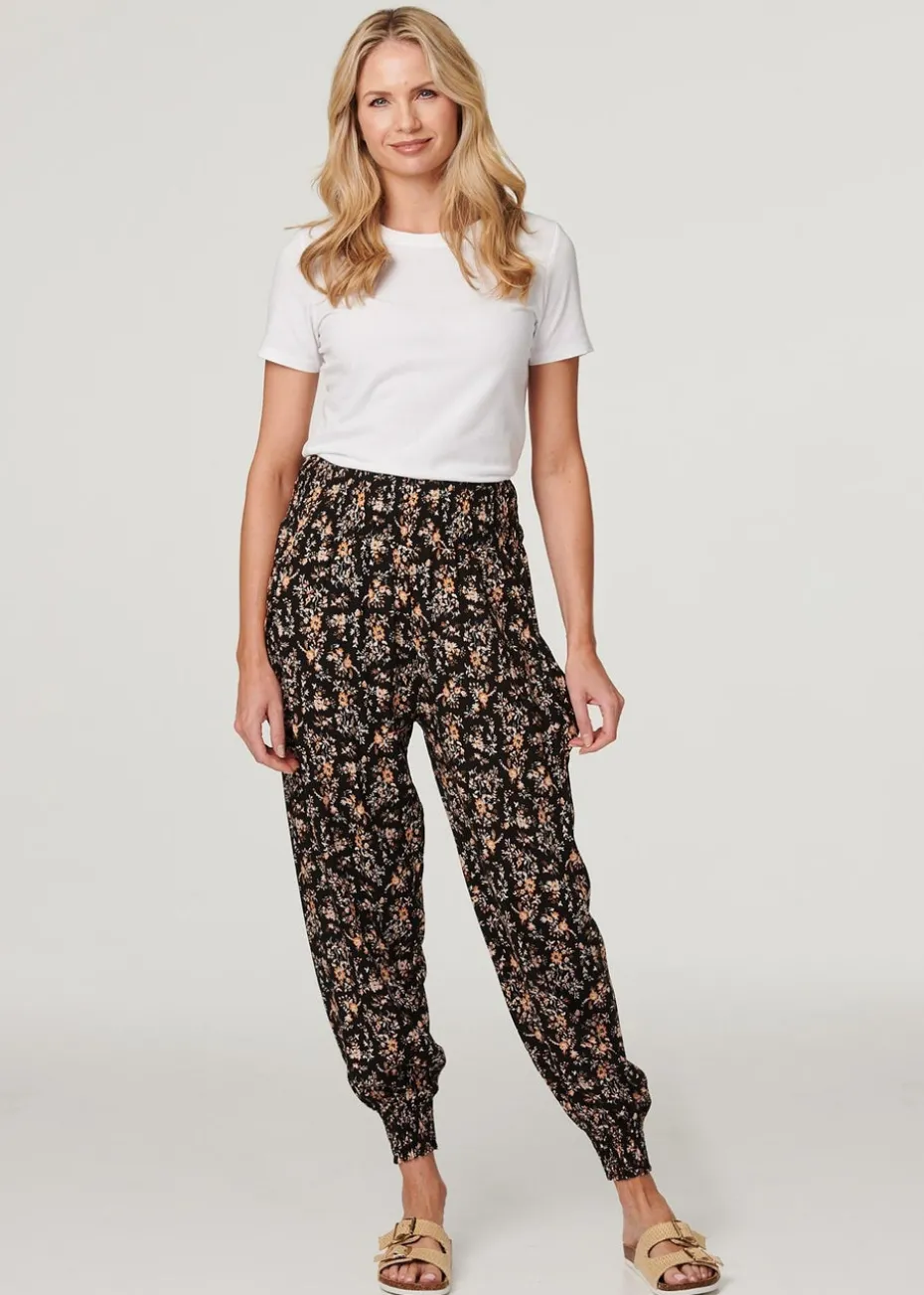 Izabel London Black Printed Relaxed Tapered Harem Pants
