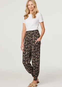 Izabel London Black Printed Relaxed Tapered Harem Pants