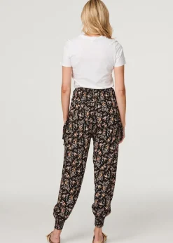 Izabel London Black Printed Relaxed Tapered Harem Pants