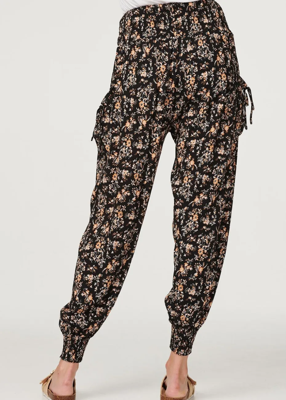 Izabel London Black Printed Relaxed Tapered Harem Pants