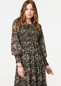 Izabel London Black Printed Semi Sheer Smock Midi Dress