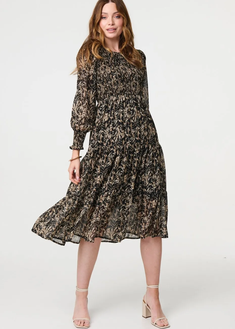 Izabel London Black Printed Semi Sheer Smock Midi Dress