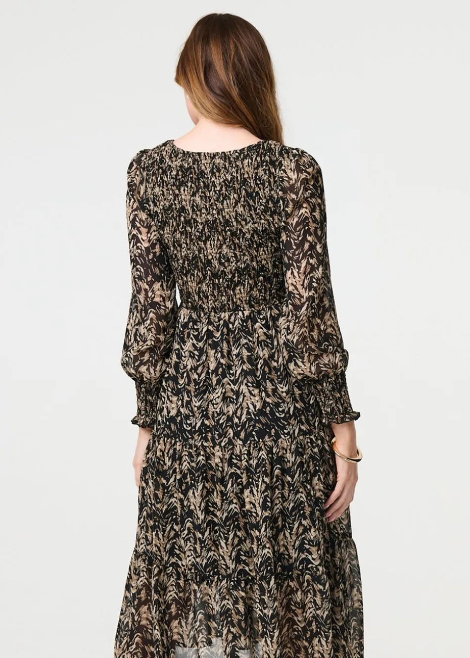 Izabel London Black Printed Semi Sheer Smock Midi Dress