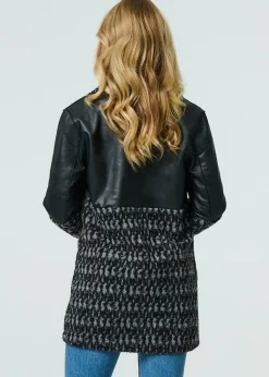 Izabel London Black Printed Faux Leather Trim Teddy Jacket