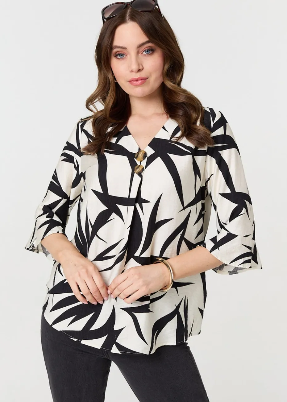 Izabel London Black Printed Relaxed V Neck 3/4 Sleeve Blouse