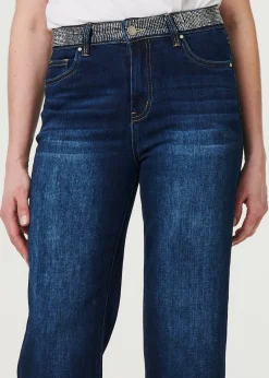Izabel London Blue Diamante Stud High Waist Straight Jeans