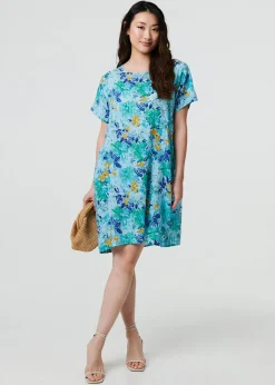 Izabel London Blue Floral Knee Length Shift Dress