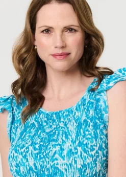 Izabel London Blue Floral Ruffled Cap Sleeve Midi Dress