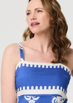 Izabel London Blue Ikat Print Sleeveless A-Line Maxi Dress