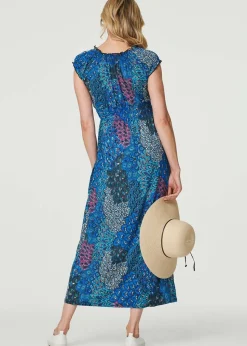 Izabel London Blue Peacock Print V-Neck Maxi Dress