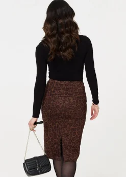 Izabel London Brown Animal Print Knee Length Pencil Skirt
