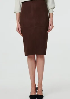 Izabel London Brown Faux Suede Knee Length Pencil Skirt