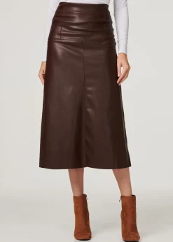Izabel London Brown Faux Leather High Waist Midi Skirt