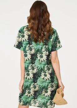 Izabel London Green Floral Short Sleeve Knee Length Shift Dress