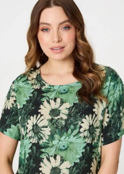 Izabel London Green Floral Short Sleeve Knee Length Shift Dress