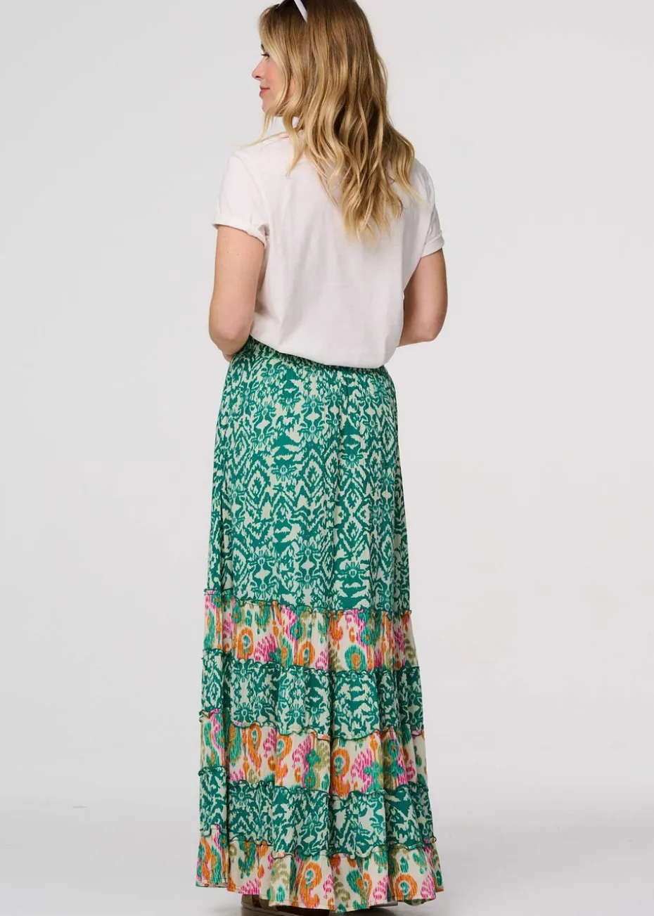 Izabel London Green Patchwork Tassel Tie High Waist Maxi Dress