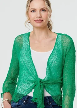 Izabel London Green Sheer 3/4 Sleeve Open Front Cardigan