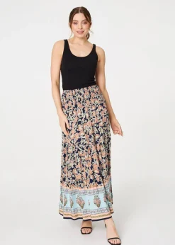 Izabel London Navy Floral Print High Waist Maxi Skirt