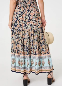 Izabel London Navy Floral Print High Waist Maxi Skirt