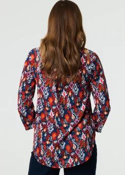 Izabel London Navy Printed Relaxed Blouse Top