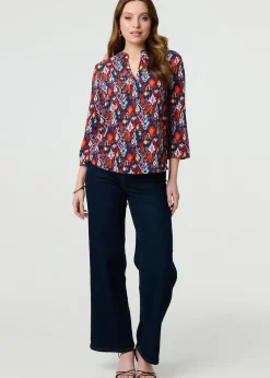 Izabel London Navy Printed Relaxed Blouse Top