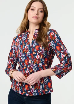 Izabel London Navy Printed Relaxed Blouse Top