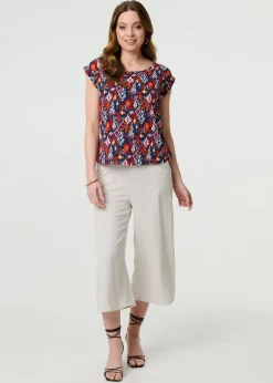 Izabel London Navy Printed Relaxed Cap Sleeve Shell Top