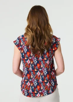 Izabel London Navy Printed Relaxed Cap Sleeve Shell Top