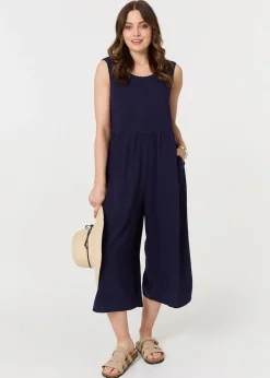 Izabel London Navy Relaxed Sleeveless Wide Crop Jumpsuit