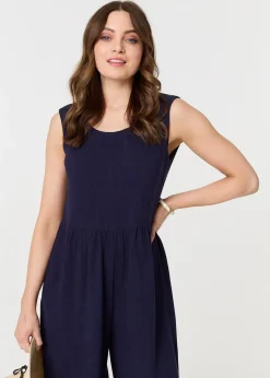Izabel London Navy Relaxed Sleeveless Wide Crop Jumpsuit