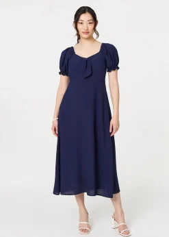 Izabel London Navy Tie Front Detail Midi Dress
