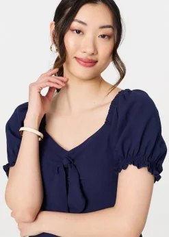 Izabel London Navy Tie Front Detail Midi Dress