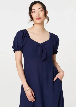 Izabel London Navy Tie Front Detail Midi Dress