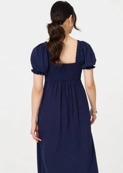 Izabel London Navy Tie Front Detail Midi Dress