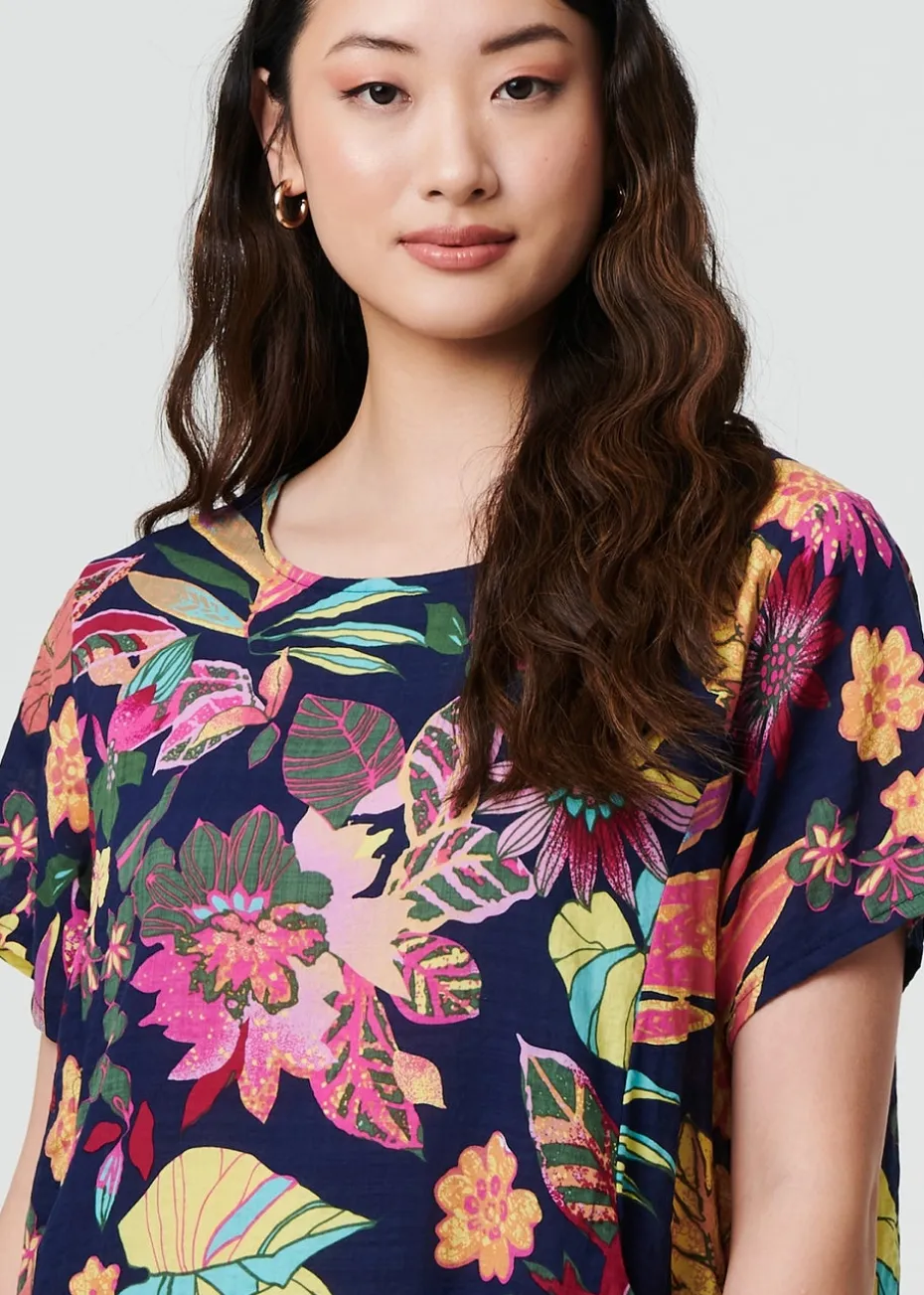 Izabel London Navy Tropical Print Knee Length Shift Dress