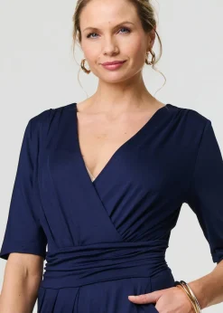 Izabel London Navy Wrap Waist Wide Leg Jumpsuit